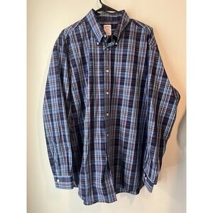 Brooks Brothers MADISON Button Down‎ Shirt Mens Size XL Blue Plaid Long Sleeve
